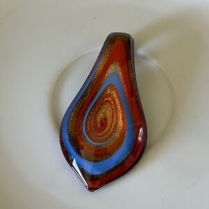 Handmade Teardrop Glass Pendant in Red, Blue & Gold